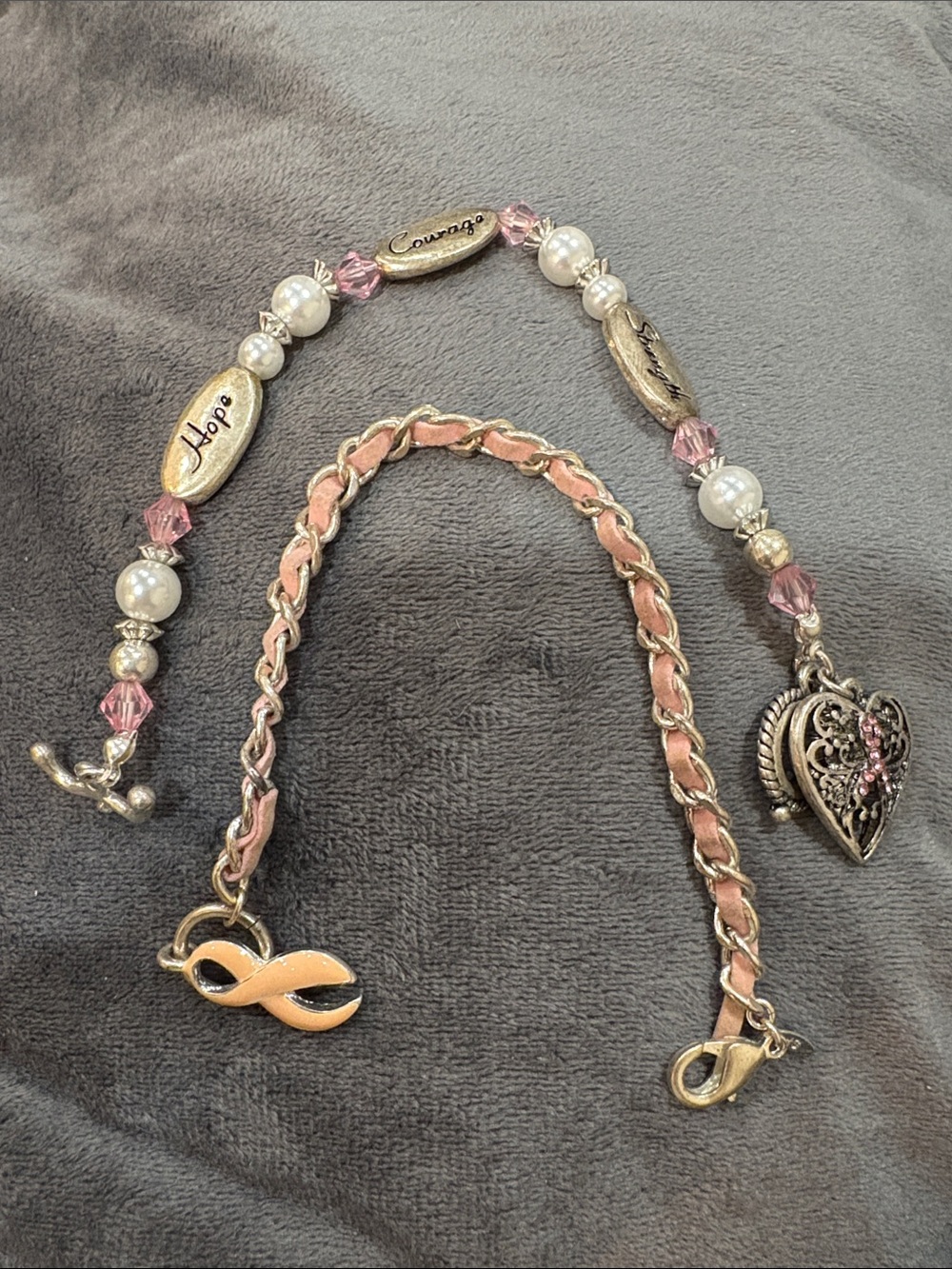 10-Pink Ribbon & Heart Women’s Bracelet Set cancer awareness